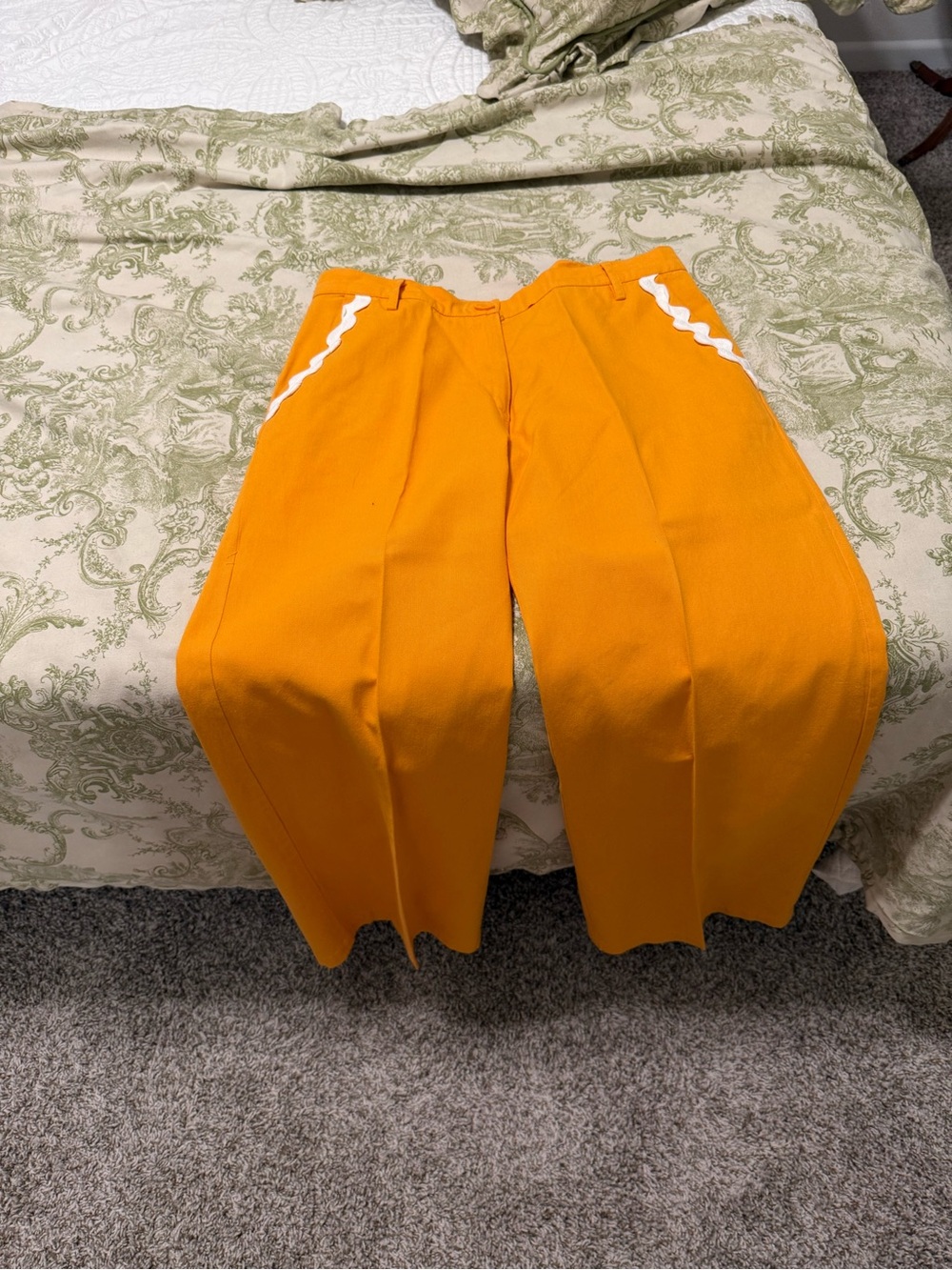 Women’s Bright Orange Wide-Leg Cropped Pants with White Trim